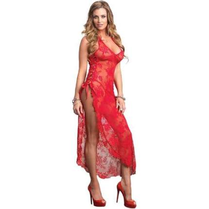 Rose Lace Long Gown with High Slit