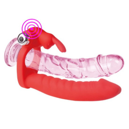 STRAP ON DILDO WITH A VIBRATING COCK RING EVIL TEASER RED