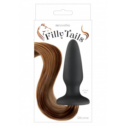 Pony tail medium silicone butt plug with brown tail
