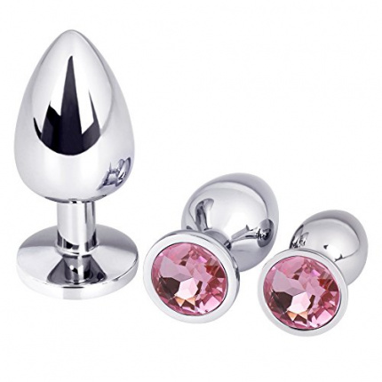 Metal Butt plug with pink Diamond S,M,L