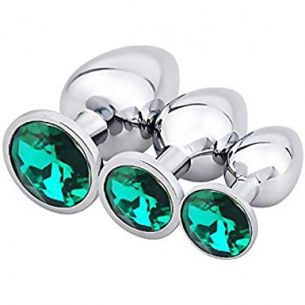 Metal Butt plug with green Diamond S,M,L