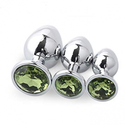 Metal Butt plug with Grass green Diamond S,M,L