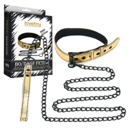 Bondage Fetish Μεταλιζέ Χρυσό Κολάρο Με Αλυσίδα