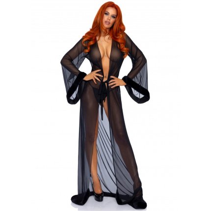 Faux fur trimmed robe & string