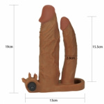 Add 2" Pleasure X Tender Vibrating Double Penis Sleeve Brown - Image 4