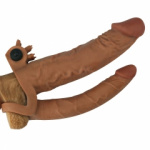 Add 2" Pleasure X Tender Vibrating Double Penis Sleeve Brown - Image 3