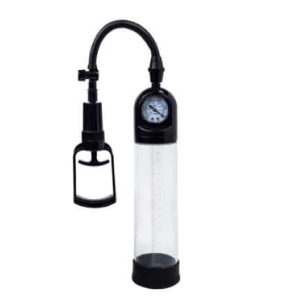 STRONG VACUUM PUMP WITH PRESSURE METER, 20 CM, BLACK