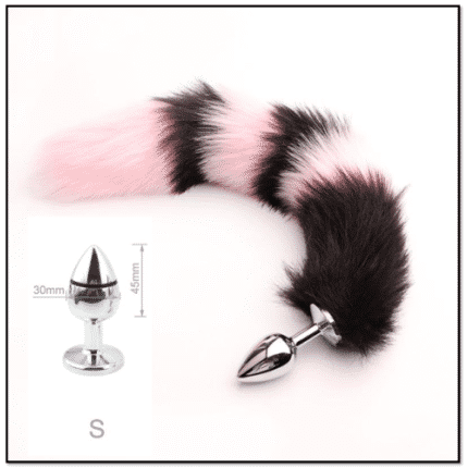 Pink- Black Fluffy small Plug Tail