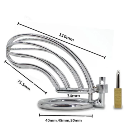 Silver Cock Cage H. Lover with 3 penis rings 5 ​​cm