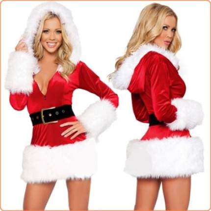 WARM CHRISTMAS HOODED SEXY UNIFORM WHITE