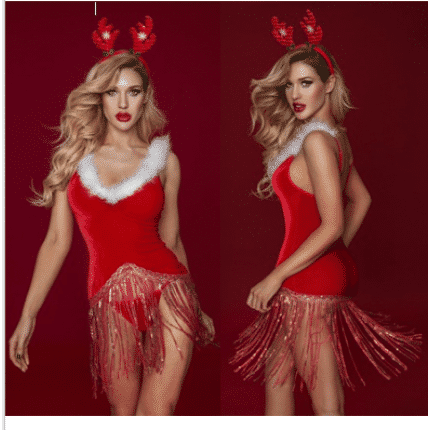 PASSION RED CHRISTMAS DRESS WITH SHINING TASSELS