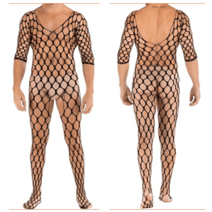 BIG MESH HOLLOWED-OUT SEE-THROUGH MEN BODYSUIT