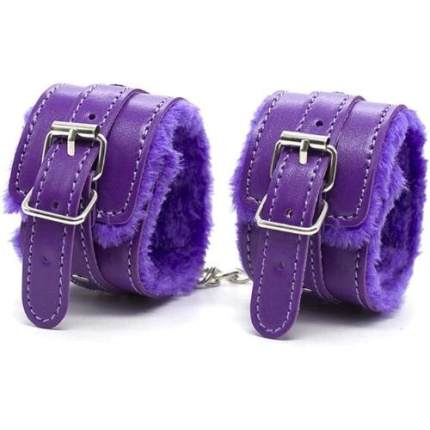 Adjustable sets of plush leather handcuffs purple