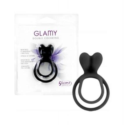 Glamy Rabbit Dual Cock Ring - Black