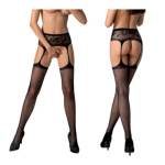 PASSION - S028 BLACK TIGHTS WITH GARTER ONE SIZE