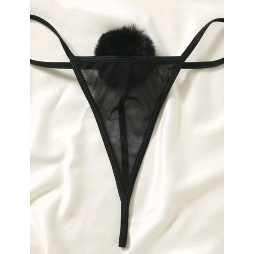 BLACK RABBIT TAIL THONG - Image 4