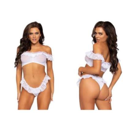LEG AVENUE LACE RUFFLE CROP TOP AND PANTY