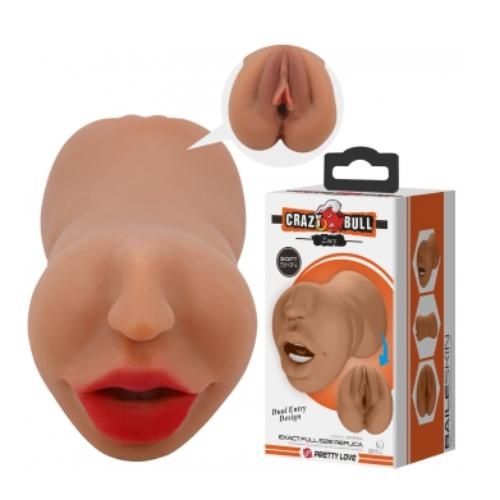 CRAZY BULL Zoey double-ended masturbator, mouth-vagina, tanned - Image 1